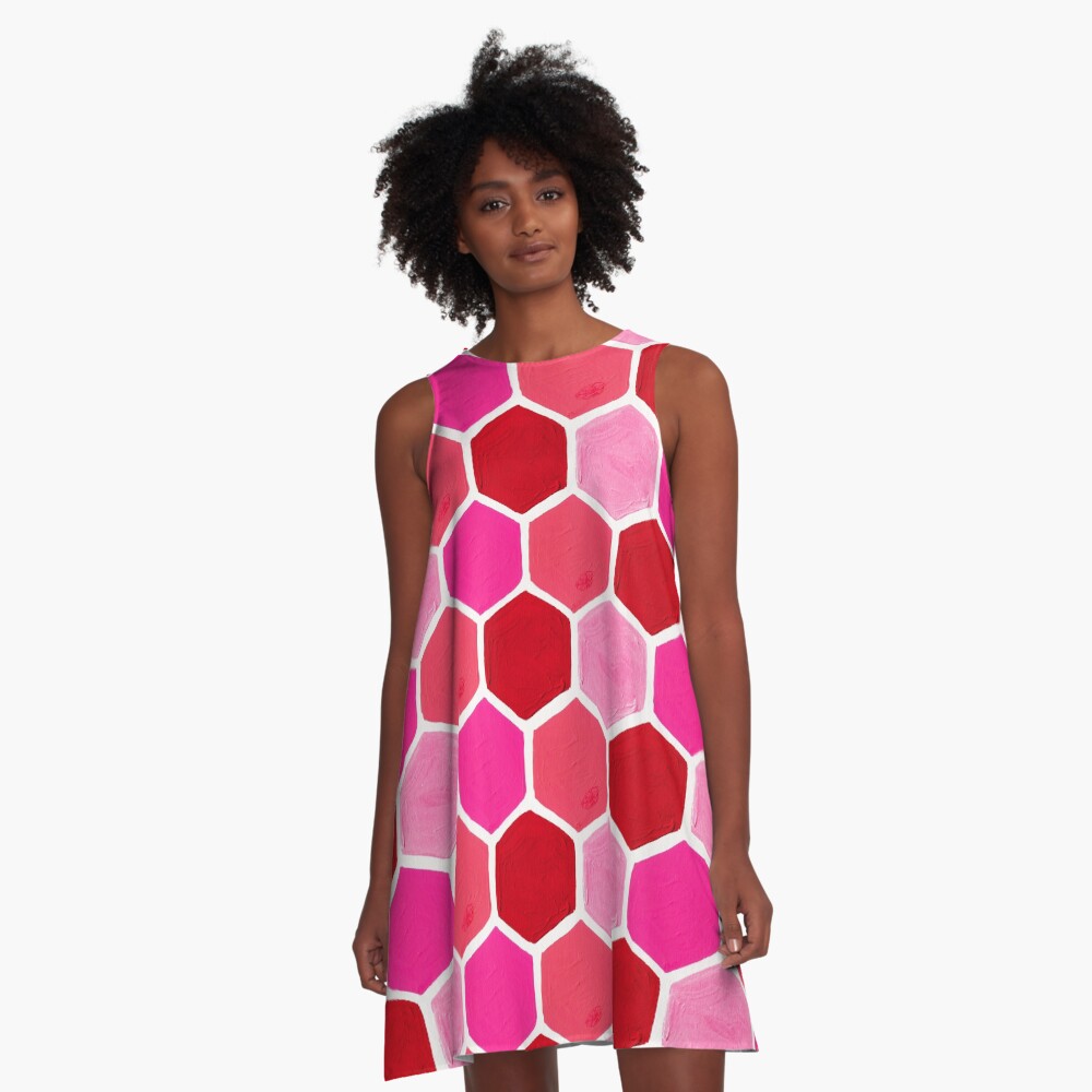 Hexagon Honeycomb Pattern – Valentine Palette A-Line Dress