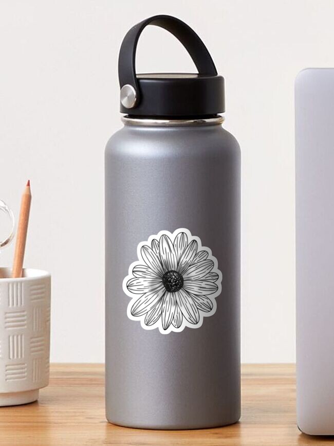 Black and White Watercolor Daisy Doodle | Sticker