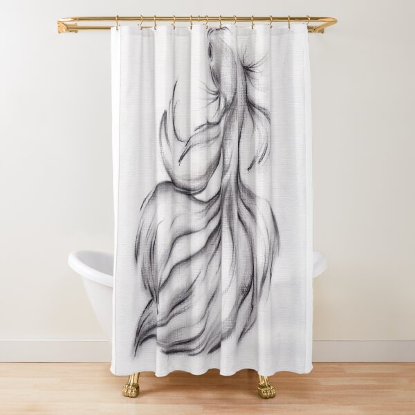 Belladonna - Charcoal pencil drawing of a Betta Fighting Fish Shower Curtain