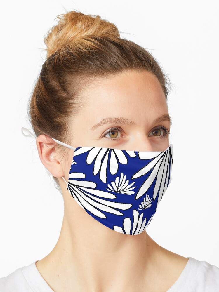 Thumbnail 1 of 5, Mask, Navy Blue fern floral abstract print designed and sold by HEVIFineart.