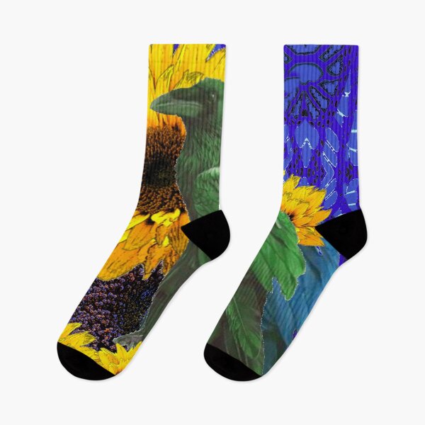 Item preview, FANTASY GREEN CROW & YELLOW SUNFLOWERS BLUE ABSTRACT designed and sold by sharlesart.