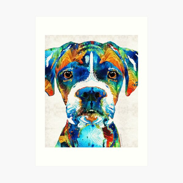 Colorful Boxer Dog Art By Sharon Cummings Art Print
