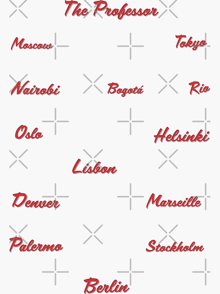 "MONEY HEIST ALL CHARACTER NAMES 14 stickers" Sticker for Sale by