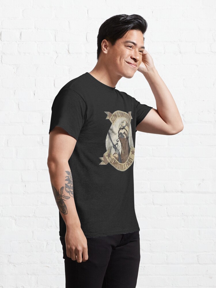 Alternate view of Slow Is Smooth Smooth Is Fast Sloth Guns Classic T-Shirt