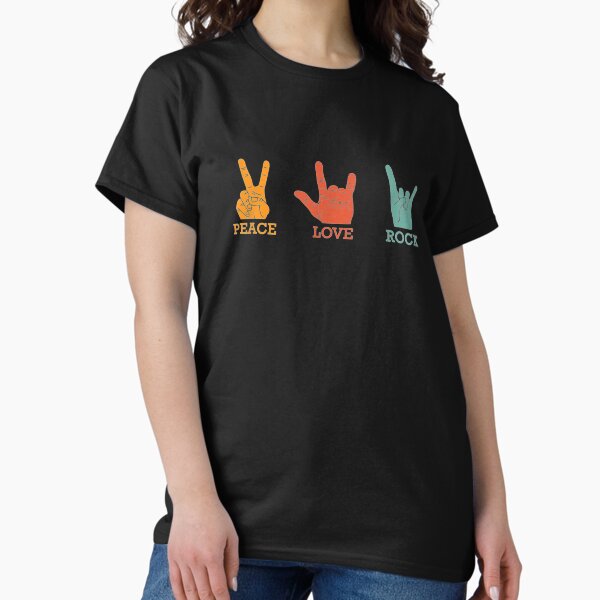 Vista previa del artículo con la obra «Classic Peace Love Rock Vintage, regalo de banda de concierto», diseñado y vendido por DailonisDumpji.