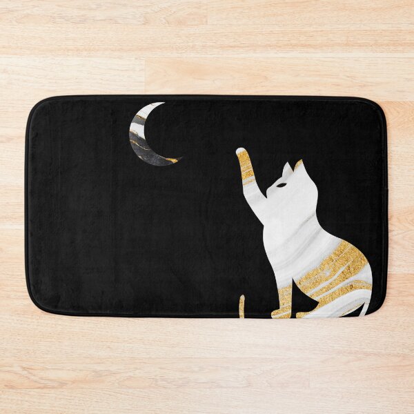 Item preview, White Cat chasing the moon gold marble texture designed and sold by KA DESIGNS.
