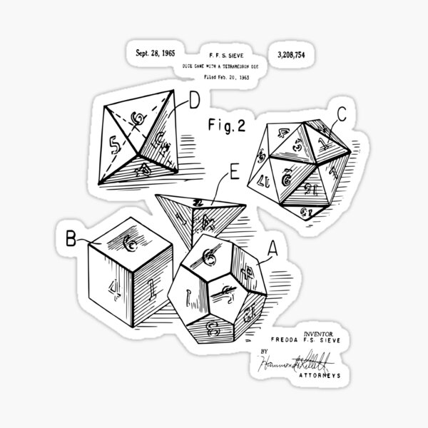 "Role Playing Dice Patent Prints 1963" Sticker for Sale by MadebyDesign Redbubble