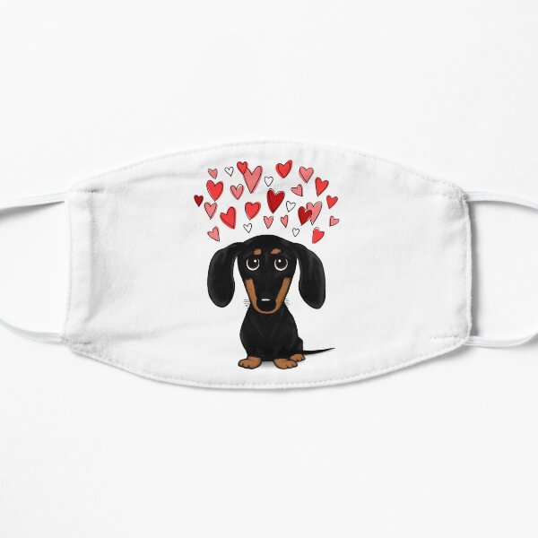 Black and Tan Dachshund with Valentine Hearts | Cute Cartoon Wiener Dog Flat Mask