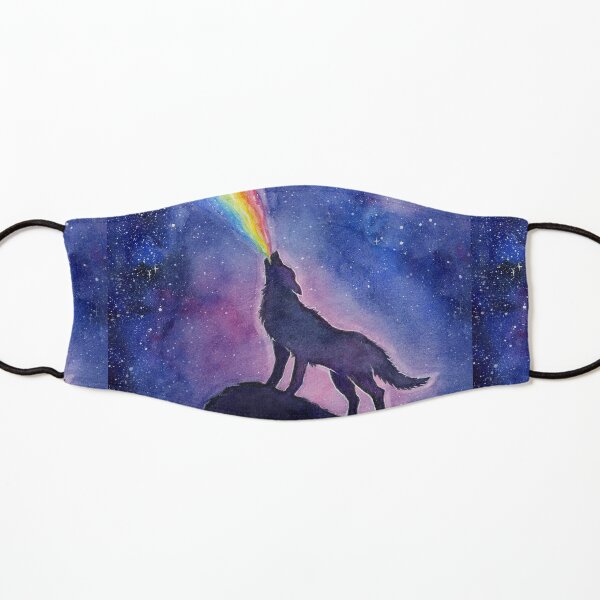 Wolf Howling Rainbow in Space Kids Mask