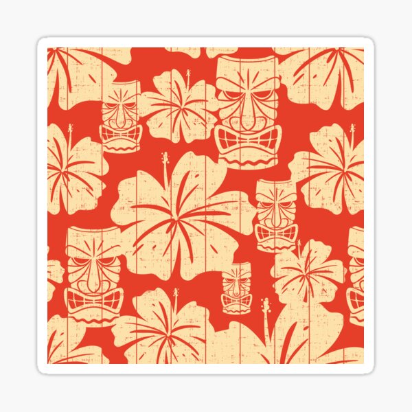 Hawaiian Tiki Pattern on Red Sticker
