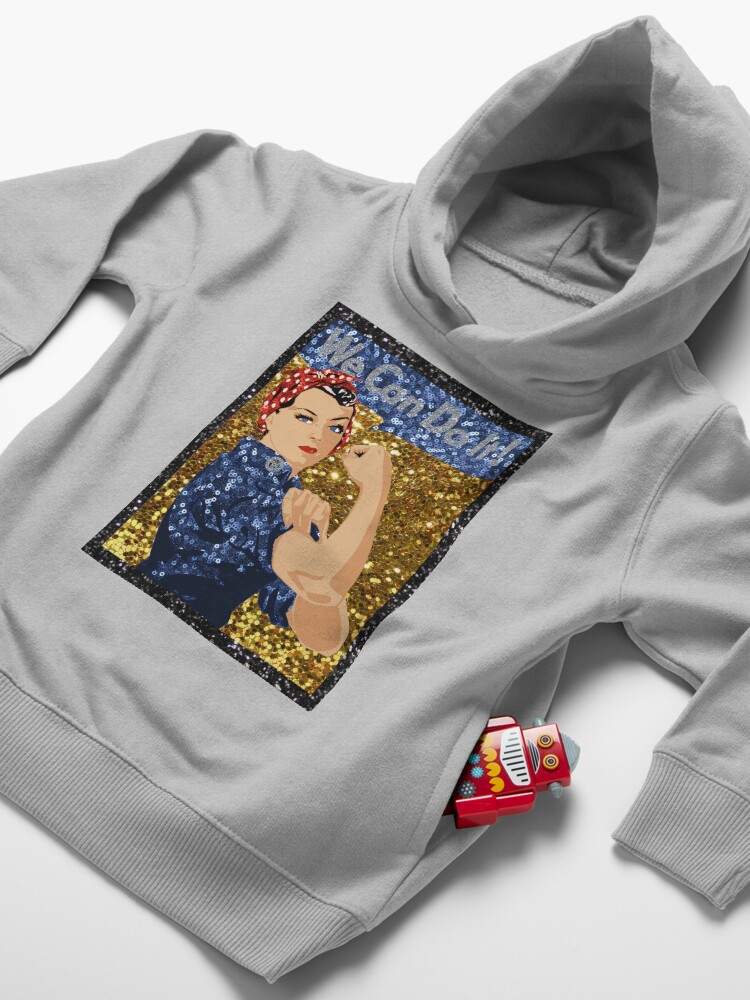 Alternate view of glitter print rosie the riveter Toddler Pullover Hoodie