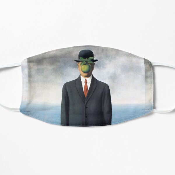pintura surrealista El hijo del hombre con manzana verde flotante autorretrato Mascarilla plana