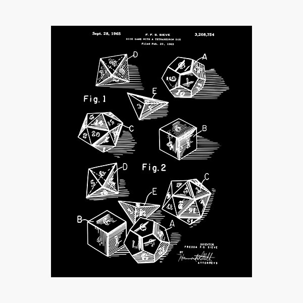 Item preview, D20 Role Playing Dice Set Patent Prints 1999 designed and sold by MadebyDesign.