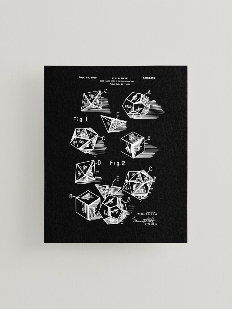 D20 Role Playing Dice Set Patent Prints 1999 Mounted Print for Sale by  MadebyDesign