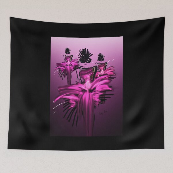 Artikelvorschau, Modeillustration von drei Modellen in leuchtend rosa Abendkleidern entworfen und verkauft von PetaJaneDesigns.