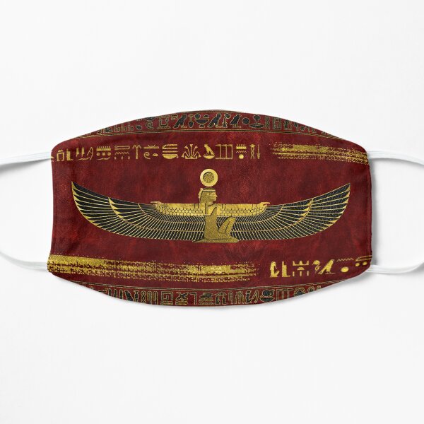 Adorno de dios egipcio dorado sobre cuero rojo Mascarilla plana