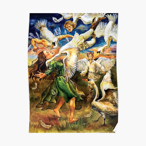 Six swans - Fairytale inspired watercolor painting Poster