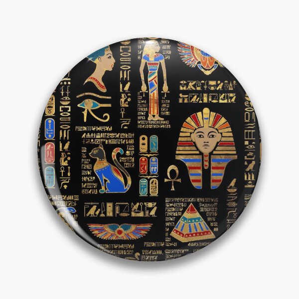 Item preview, Egyptian hieroglyphs and deities on black designed and sold by k9printart.