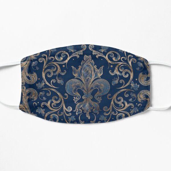 Ornement Fleur de Lys Marbre Bleu et Or Masque sans plis