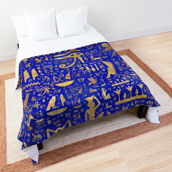 Ancient Egyptian hieroglyphs -Lapis Lazuli and Gold Comforter