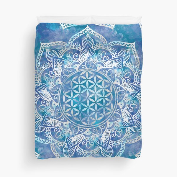 Flower of Life in Lotus - Watercolor Blue Duvet Cover