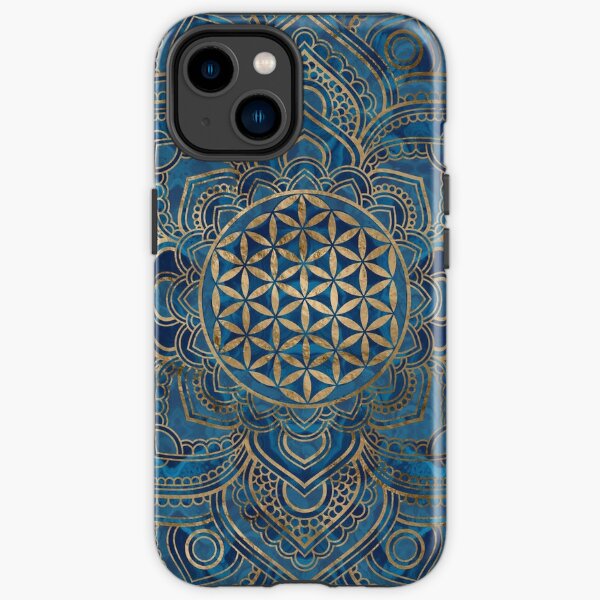Flower of Life in Lotus Mandala - Blue Marble and Gold iPhone Tough Case