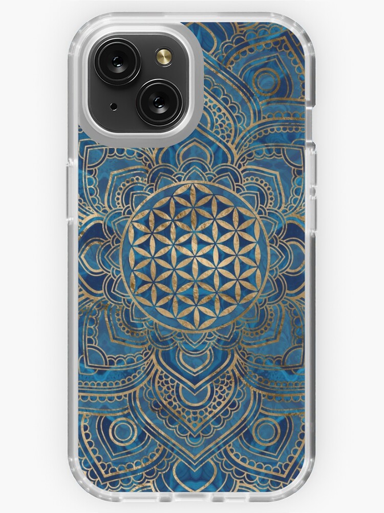 Flower of Life in Lotus Mandala Blue Marble and Gold