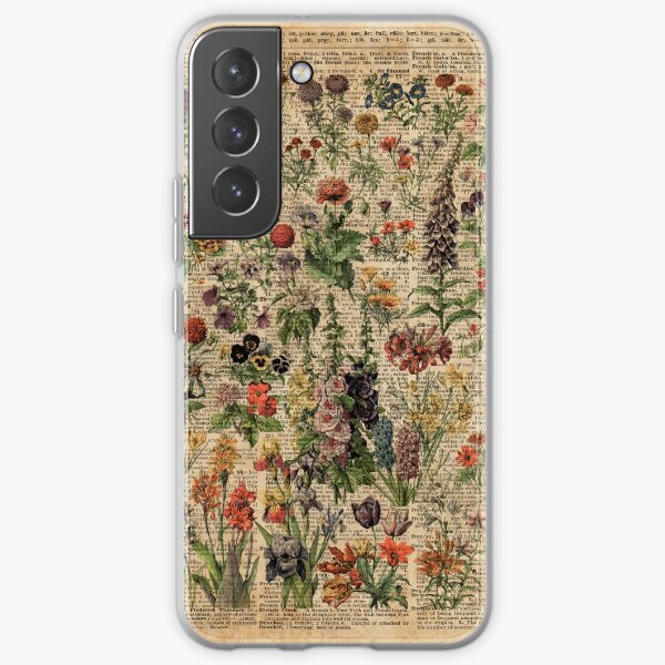 Bunte wilde Wiesenblumen über Weinlesewörterbuch-Buchseite Samsung Galaxy Flexible Hülle