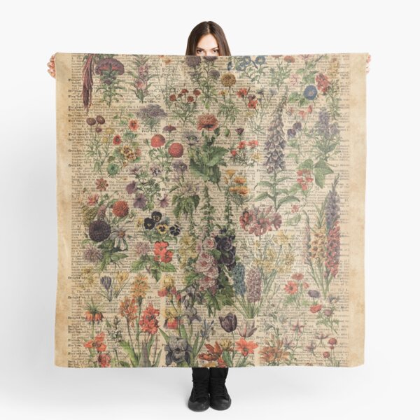 Colourful Wild Meadow Flowers Over Vintage Dictionary Book Page Scarf