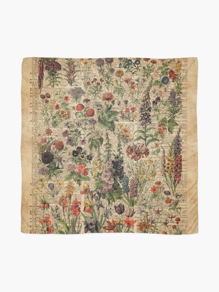 Alternate view of Colourful Wild Meadow Flowers Over Vintage Dictionary Book Page Scarf