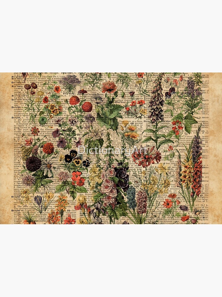 Colourful Wild Meadow Flowers Over Vintage Dictionary Book Page by DictionaryArt