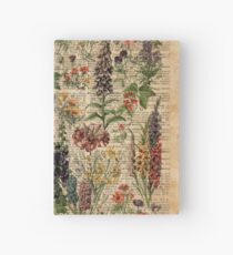 Colourful Wild Meadow Flowers Over Vintage Dictionary Book Page Hardcover Journal