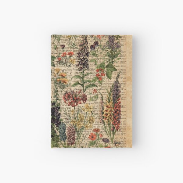 Colourful Wild Meadow Flowers Over Vintage Dictionary Book Page Hardcover Journal