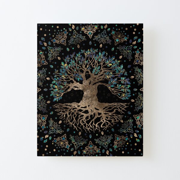 Baum des Lebens - goldene und Marmorverzierung Yggdrasil Aufgezogener Druck auf Leinwandkarton