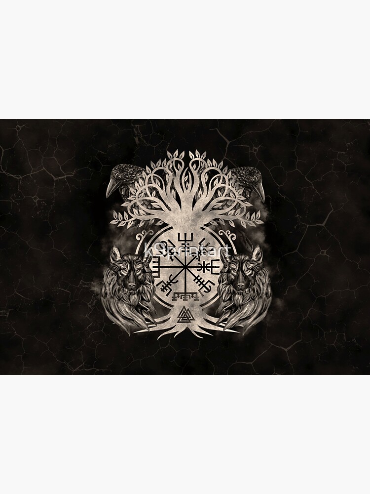 Vegvisir -Yggdrasil With Ravens & Wolves by k9printart