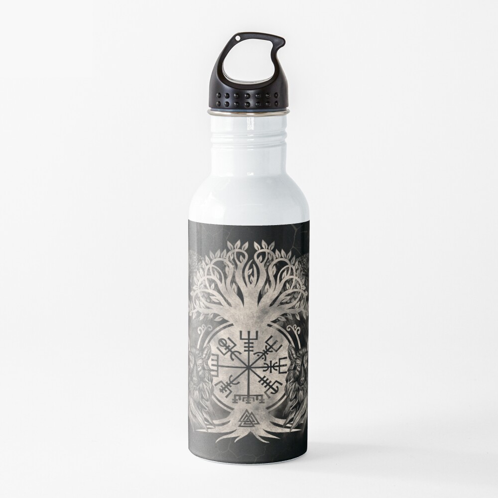 Vegvisir -Yggdrasil With Ravens & Wolves Water Bottle