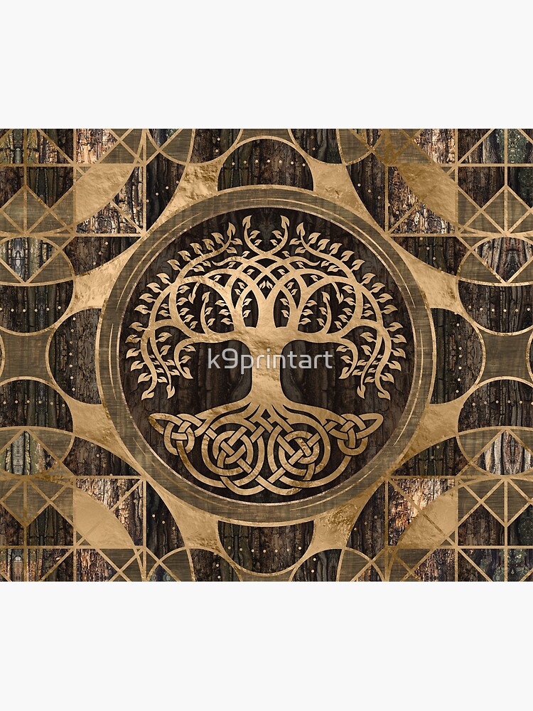 Tree of life -Yggdrasil - Wood Bark and Gold by k9printart