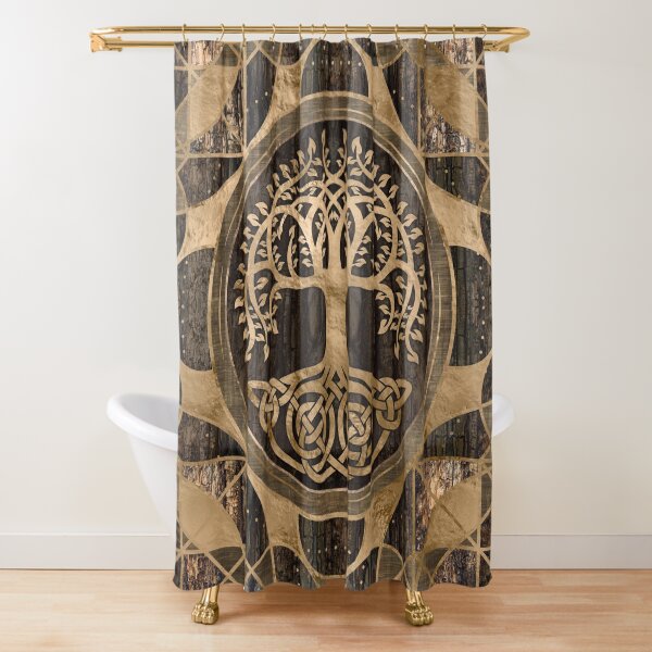 Tree of life -Yggdrasil - Wood Bark and Gold Shower Curtain