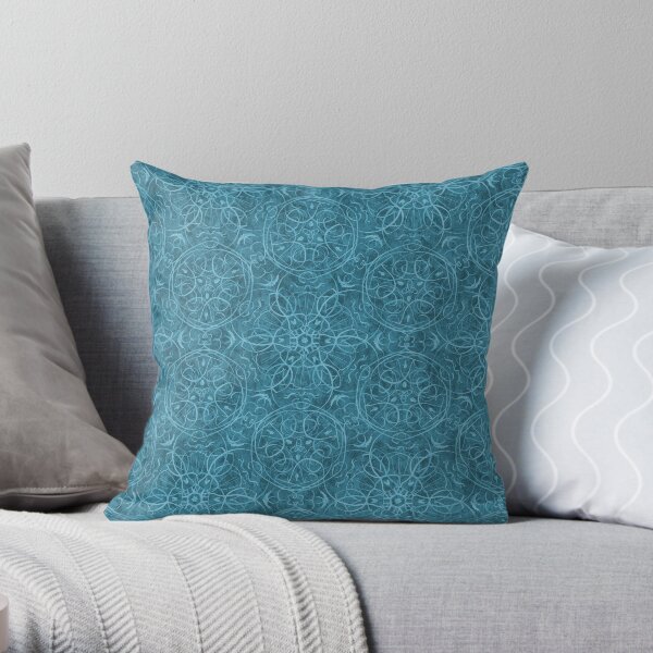 Moroccan Teal Green Textured Pattern Throw Pillow