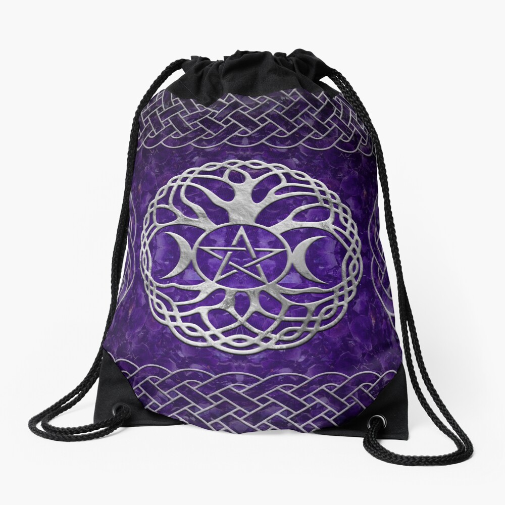 Triple Goddess with pentagram and tree of life Drawstring Bag