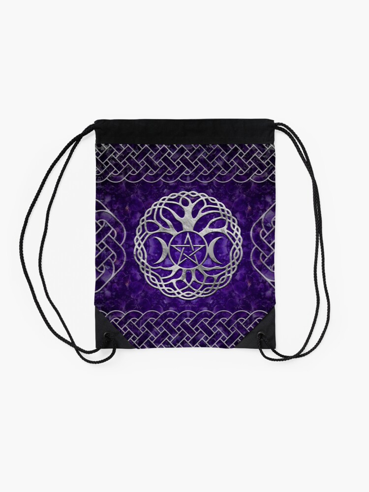 Alternate view of Triple Goddess with pentagram and tree of life Drawstring Bag