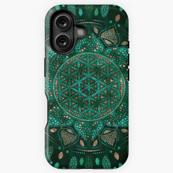 Item preview, Flower of Life Dot Art malachite gold designed and sold by k9printart.