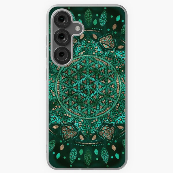 Item preview, Flower of Life Dot Art malachite gold designed and sold by k9printart.