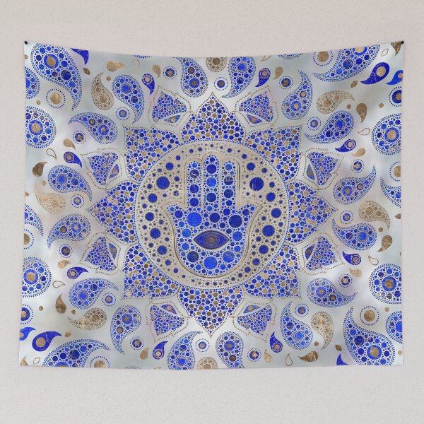 Item preview, Hamsa Hand -Hand of Fatima Dot Art On Mother of pearl designed and sold by k9printart.