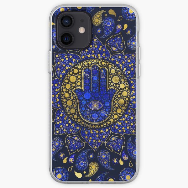 Hamsa Hand -Hand of Fatima Dot Art Lapis Lazuli and gold iPhone Soft Case