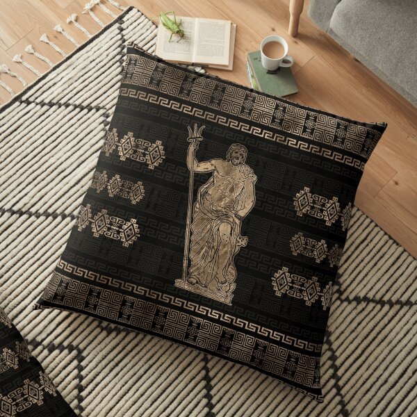 Poseidon and Greek Meander Ornament Floor Pillow