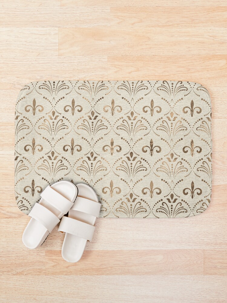 "Elegant Fleurdelis pattern pastel gold" Bath Mat for Sale by