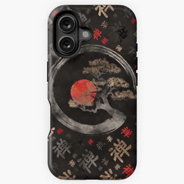Item preview, Enso Circle Bonsai Tree on Zen Symbol pattern on black designed and sold by k9printart.