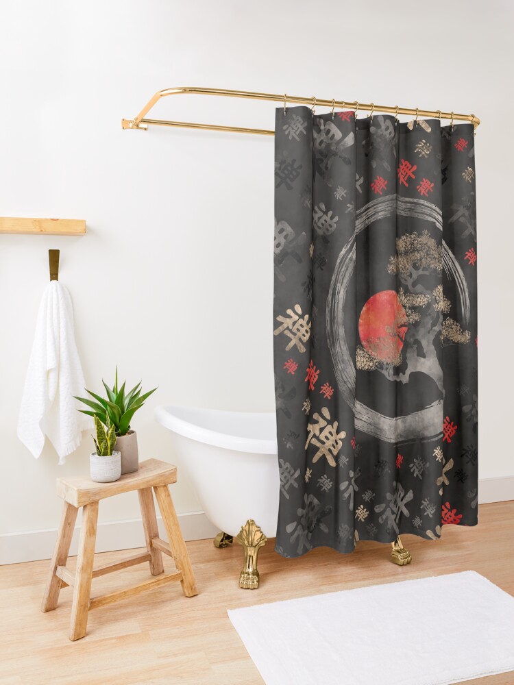 "Enso Circle Bonsai Tree on Zen Symbol pattern on black" Shower Curtain for Sale by k9printart