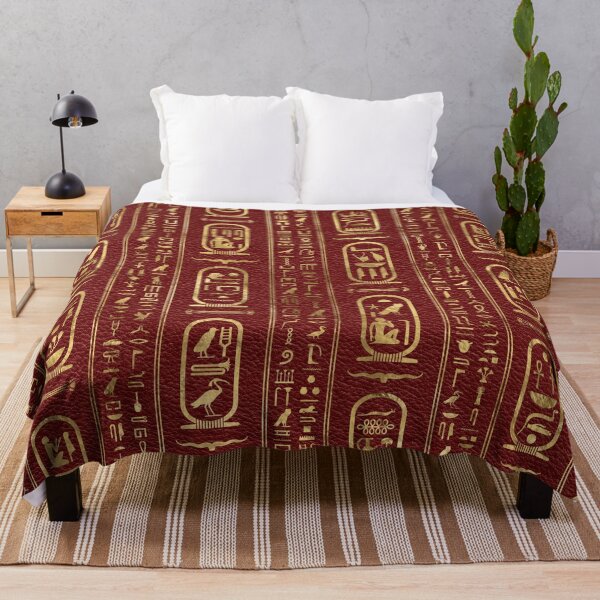 Item preview, Egyptian hieroglyphs Gold on Red Leather designed and sold by k9printart.